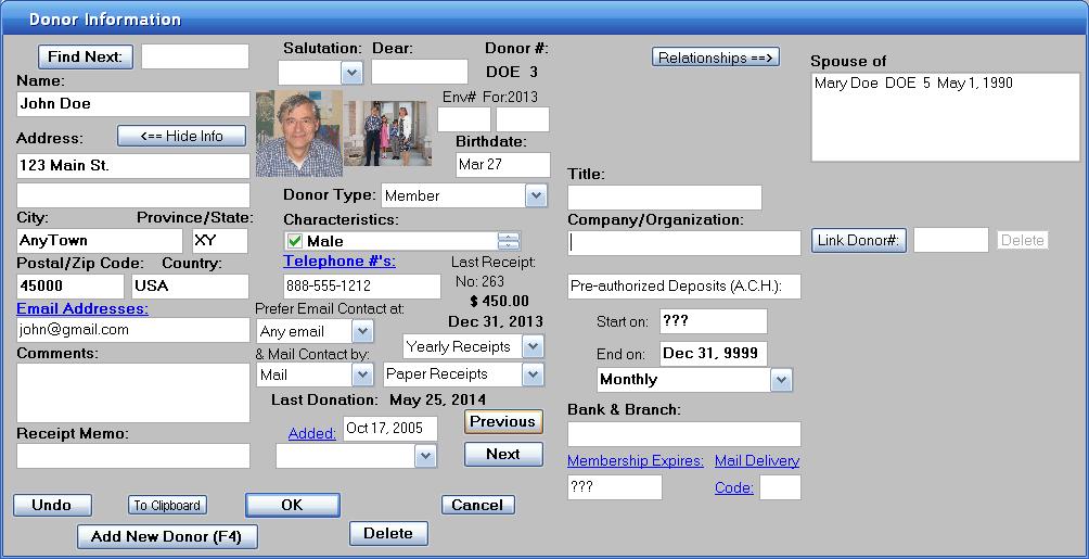 Donor Info Window