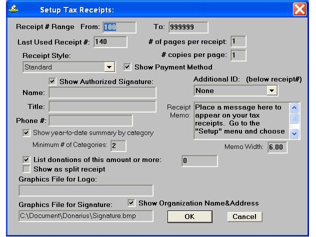 Setting up Tax Receipts