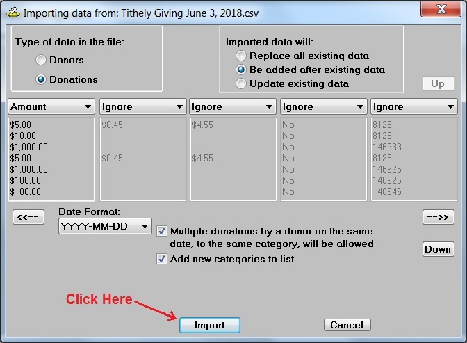 Donarius main window with Tithe.ly link